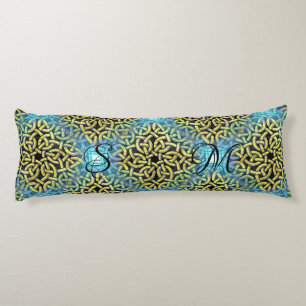 Monogram Victorian Golden Trim Aqua Background Body Cushion