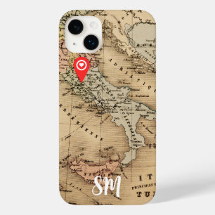 Monogram Vintage Antique Map of Italy Vacation Case-Mate iPhone 14 Plus Case