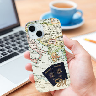 Monogram Vintage Antique Map & Passport Vacation iPhone 15 Case
