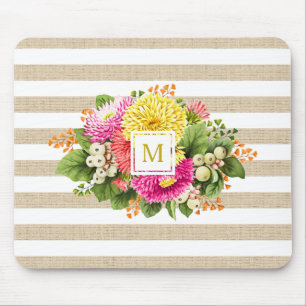 Monogram Vintage Asters Hot Pink Shabby Mousepad