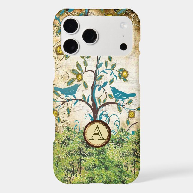 Monogram Vintage Bird Cute Swirly Tree iPhone (Back)