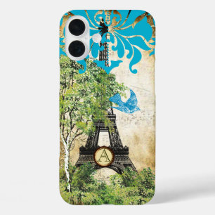 Monogram Vintage Bird Effiel Tower Damask iPhone iPhone 16 Plus Case