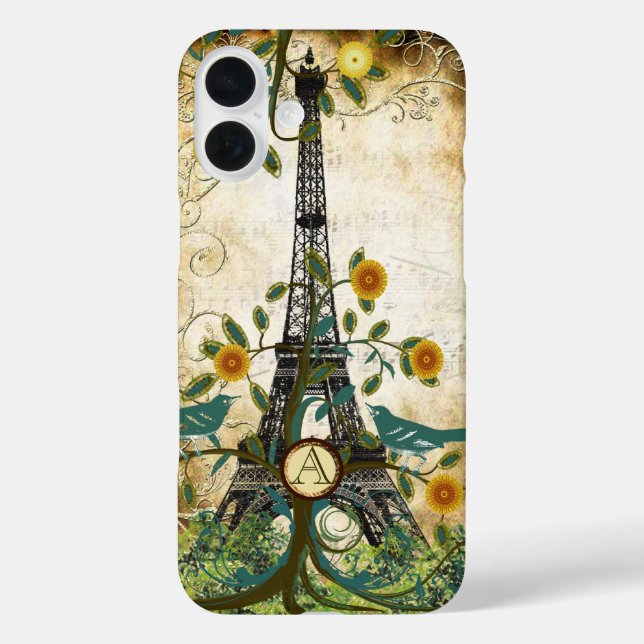 Monogram Vintage Bird Eiffel Tower  Case-Mate iPhone Case (Back)