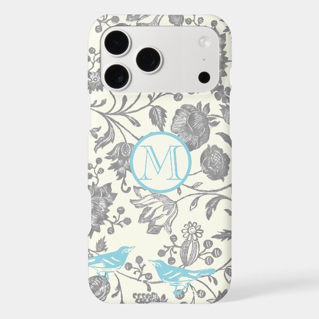 Monogram Vintage Bird Grey Ivory Aqua Blue  (Back)