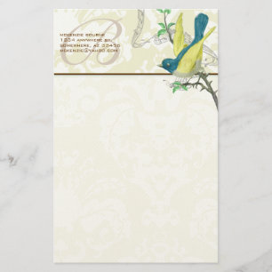 Monogram Vintage Bird Musical Branch Stationery