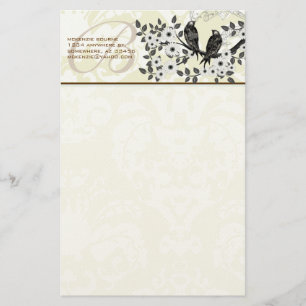 Monogram Vintage Birds Daisy Branch Stationery