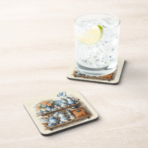 Monogram Vintage  Blue Kitchen  Coaster