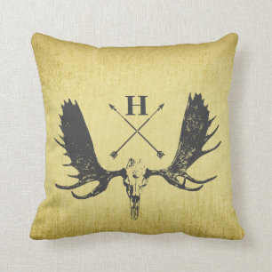 Monogram Vintage Boho on Faux Crushed Gold Velvet Cushion