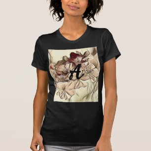 Monogram Vintage brown cherry blossoms drawing T-Shirt