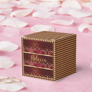 Monogram Vintage Burgundy Color Luxury Gold Decor Favour Box
