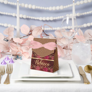 Monogram Vintage Burgundy Colour Decor Luxury Gold Favour Box