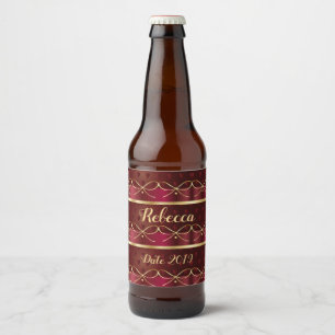 Monogram Vintage Burgundy Colour Luxury Gold Decor Beer Bottle Label