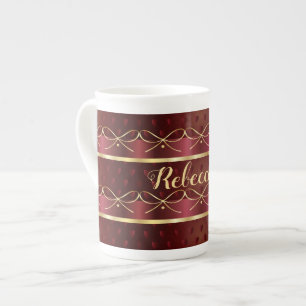 Monogram Vintage Burgundy Colour Luxury Pattern Bone China Mug