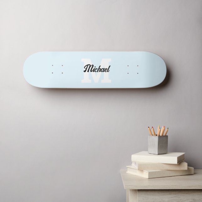 Monogram Vintage Calligraphy Pastel Blue Skateboard (Wall Art (Horz))