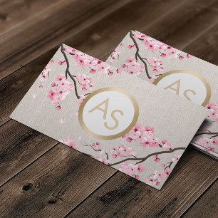 Monogram Vintage Cherry Blossom Hair Makeup Salon Business Card