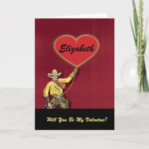 Monogram Vintage Cowboy Love Heart Valentine Holiday Card
