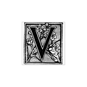 Monogram Vintage decorative floral Letter V Rubber Stamp