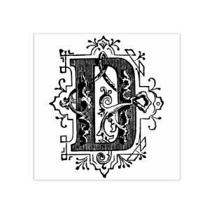 Monogram Vintage decorative  initial Letter D Rubber Stamp