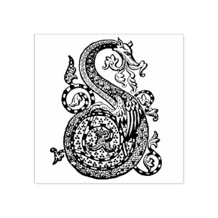 Monogram Vintage decorative Letter S Dragon Rubber Stamp