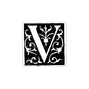 Monogram Vintage decorative Letter V Rubber Stamp