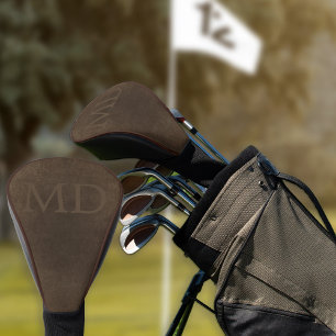 Monogram vintage elegant brown leather look golf head cover