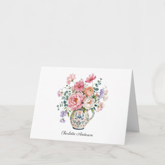 Monogram Vintage Elegant Cottagecore Florals  Thank You Card