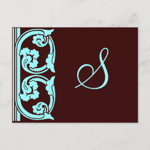 Monogram Vintage Element Teal Blue Postcard