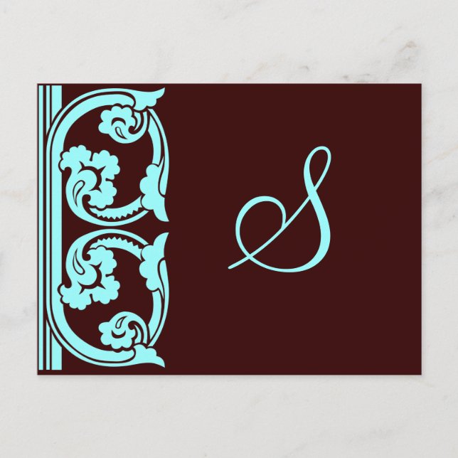 Monogram Vintage Element Teal Blue Postcard (Front)
