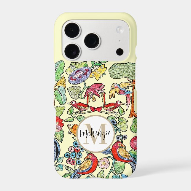 Monogram Vintage Faux Embroidered Pattern iphone (Back)