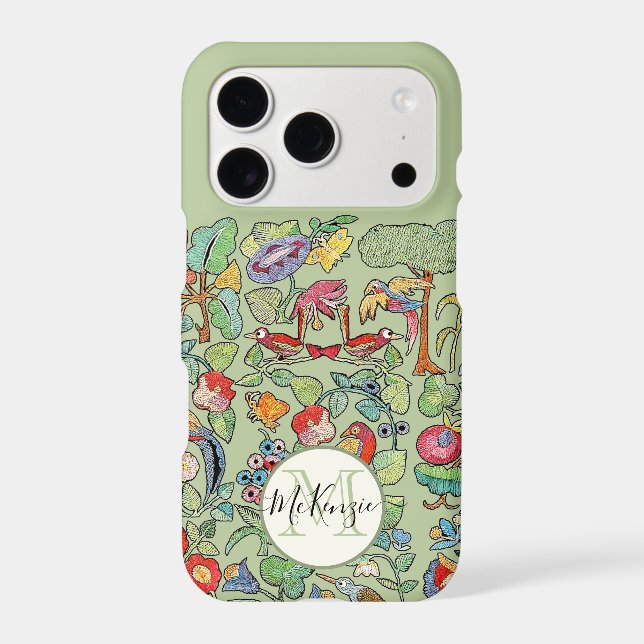 Monogram Vintage Faux Embroidered Pattern iphone (Back)
