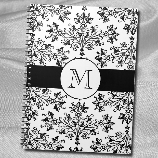 Monogram Vintage Floral Damask Pattern Notebook (Creator Uploaded)