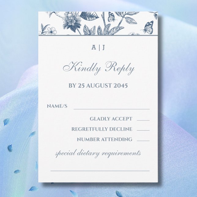 Monogram Vintage Floral French Wedding RSVP Card (Creator Uploaded)