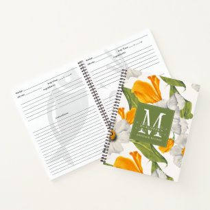 Monogram Vintage Floral Kitchen Family Recipe  Notebook