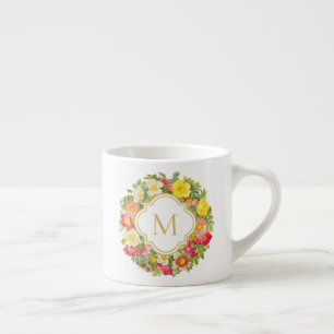Monogram Vintage Floral Wreath Espresso Mug