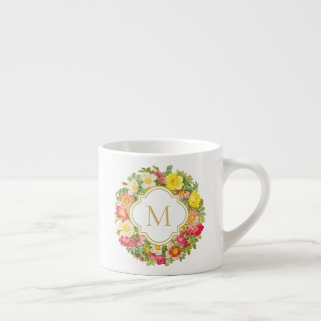 Monogram Vintage Floral Wreath Espresso Mug (Right)