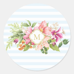 Monogram Vintage Flowers Pink Blue Pastel Stickers