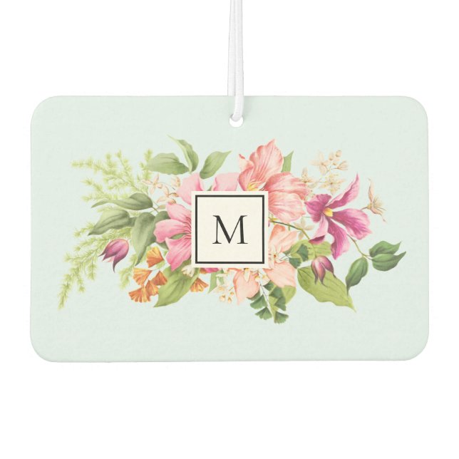 Monogram Vintage Flowers Pink Pastel Air Freshener (Front)