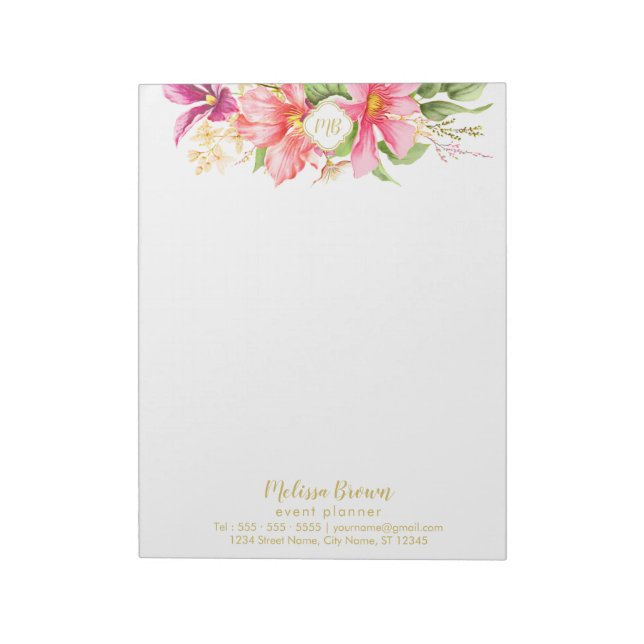 Monogram Vintage Flowers Pink Pastel Chic Notepad (Rotated)