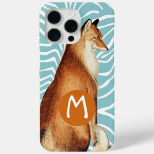 Monogram Vintage Fox Art Lime Wood Pattern iphone iPhone 15 Pro Max Case