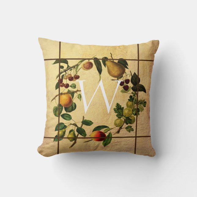 monogram vintage fruit design custom throw pillow (Front)