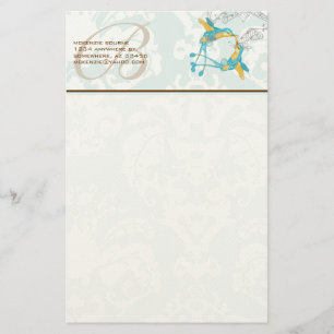 Monogram Vintage Hummingbirds Branch Stationery