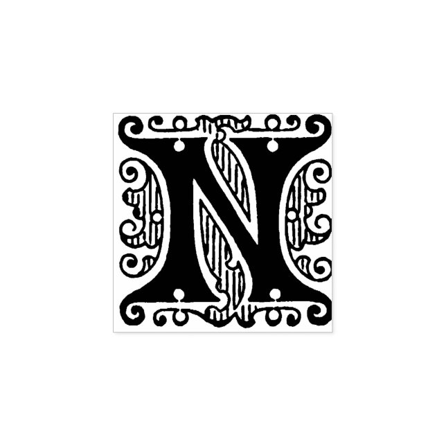 Monogram Vintage initial  letter N Rubber Stamp (Imprint)
