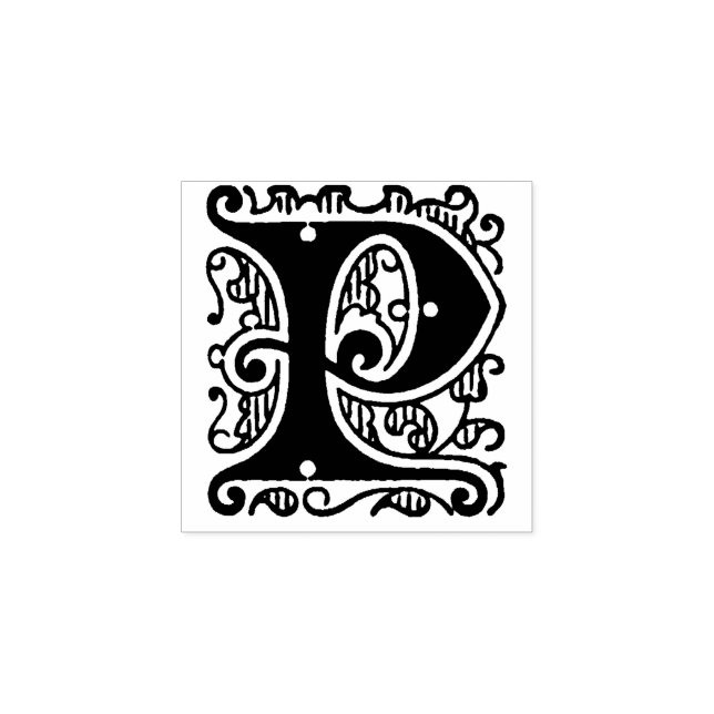 Monogram Vintage initial  letter P Rubber Stamp (Imprint)