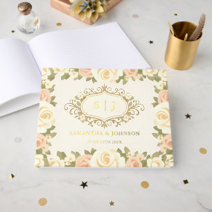 Monogram Vintage Ivory Wedding  Guest Book
