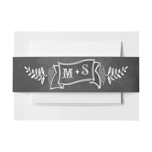Monogram Vintage Modern Chalkboard Invitation Belly Band (Front Example)