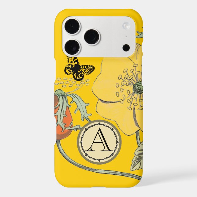 Monogram Vintage Modern Poppy Flower iphone (Back)