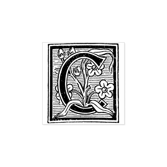 Monogram Vintage  ornamental capital C Rubber Stamp (Imprint)