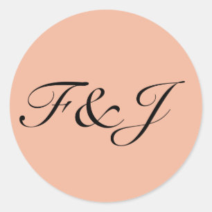 Monogram Vintage Pastel Peach Wedding Classic Round Sticker