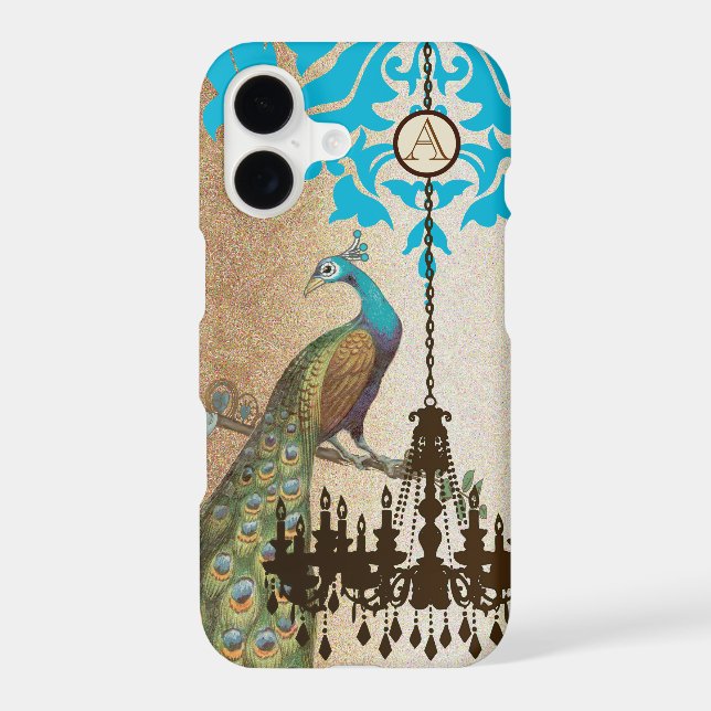 Monogram Vintage Peacock Chandelier Damask iPhone (Back)