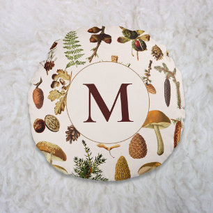 Monogram Vintage Pine Forest Treasures Pattern Round Cushion